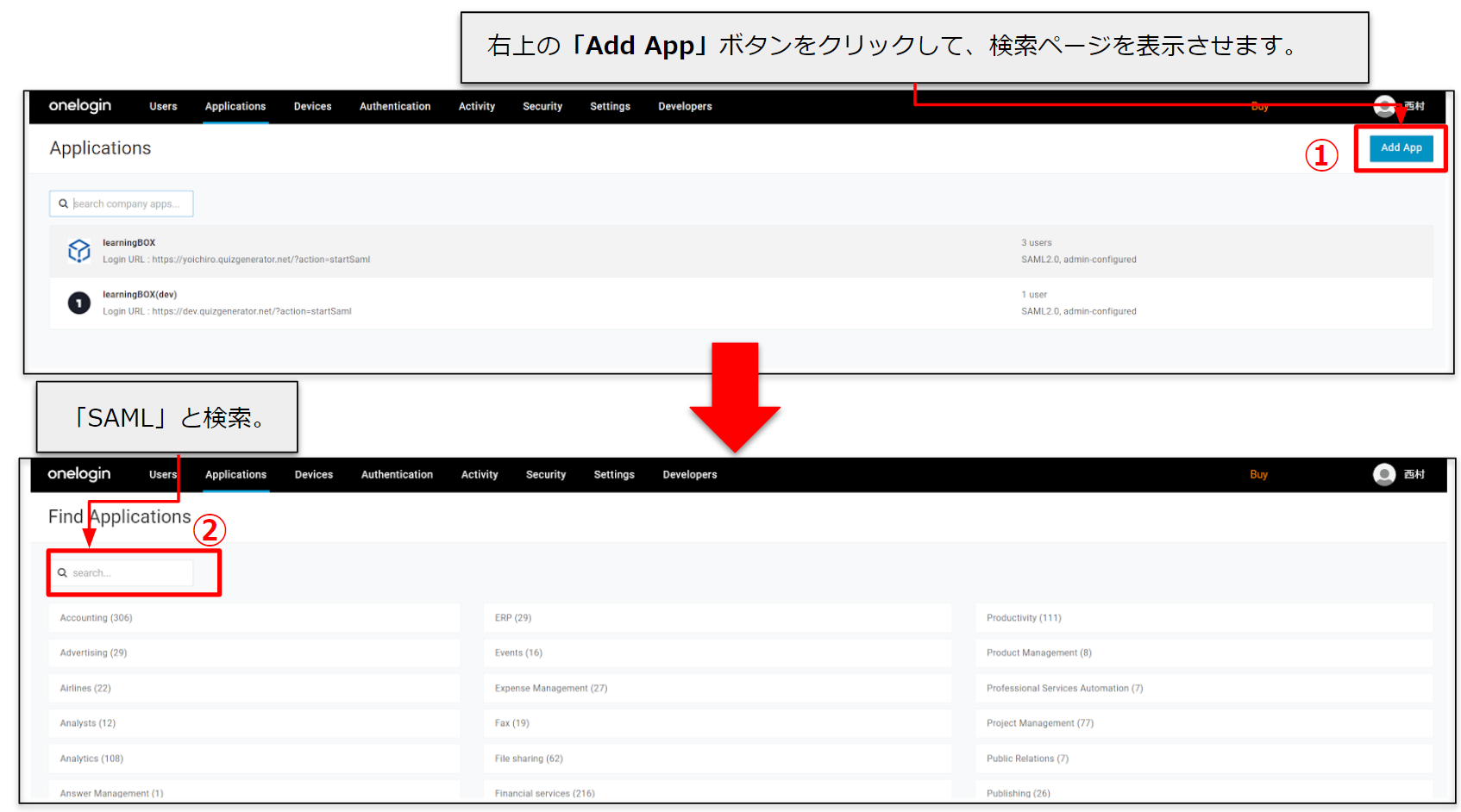 OneLoginでのSAML認証設定2