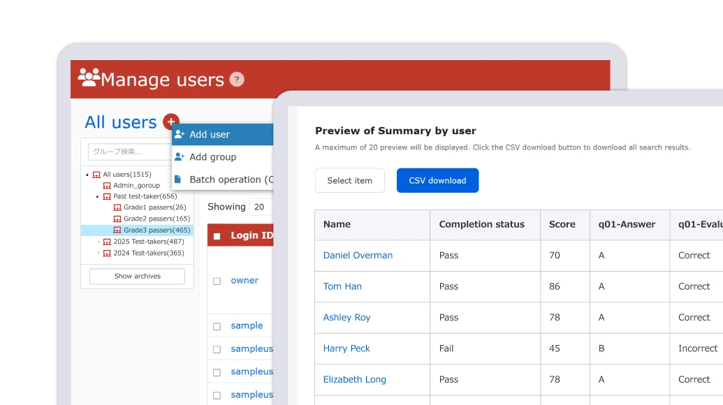 Centralized management screen for examinee data