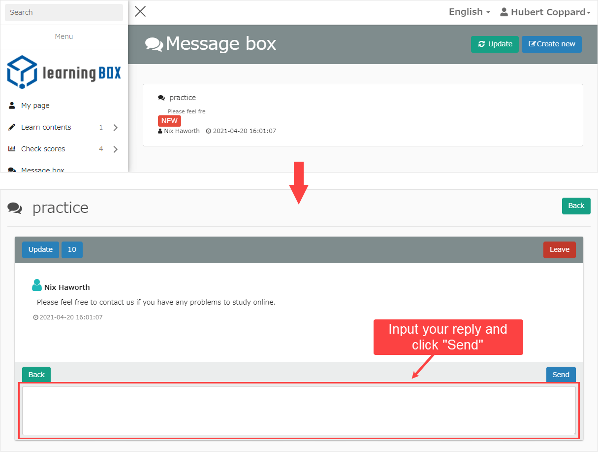 learningBOX-Message box function